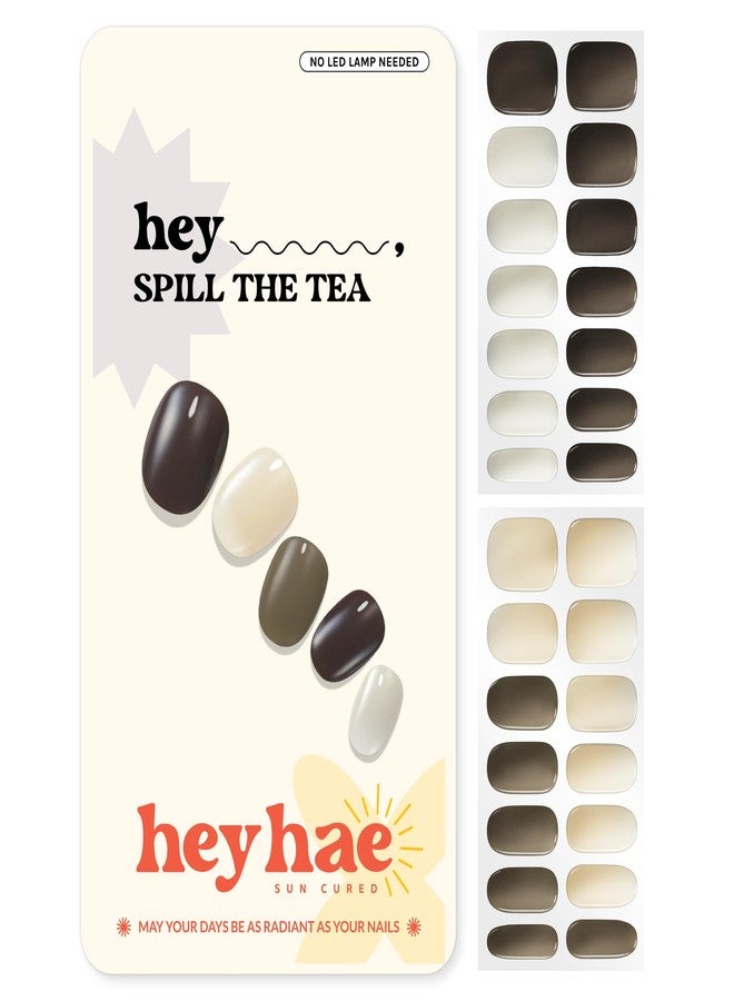 Heyhae Semi Cured Gel Nail Strips | No LED Lamp Needed | Solid, Neutral | Easy Apply & Remove, Salon Quality | Includes 28 Strips, 1 Prep Pads, Nail File & Wooden stick - Hey, Spill the Tea - Image 1